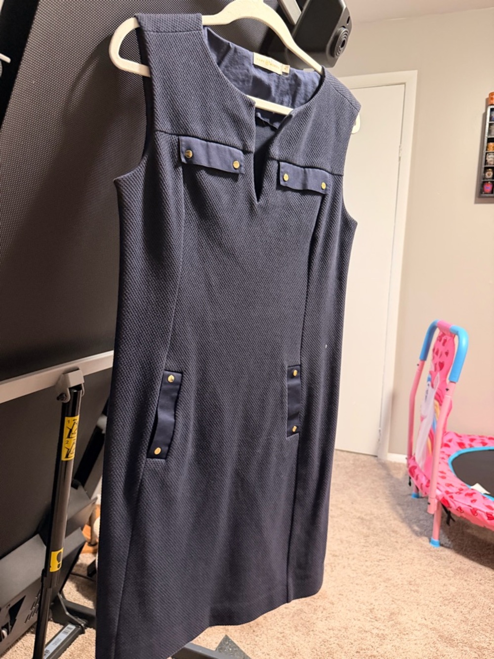 Tory Burch Navy Sleeveless Shift Dress with Gold Buttons - Picture 5 of 9